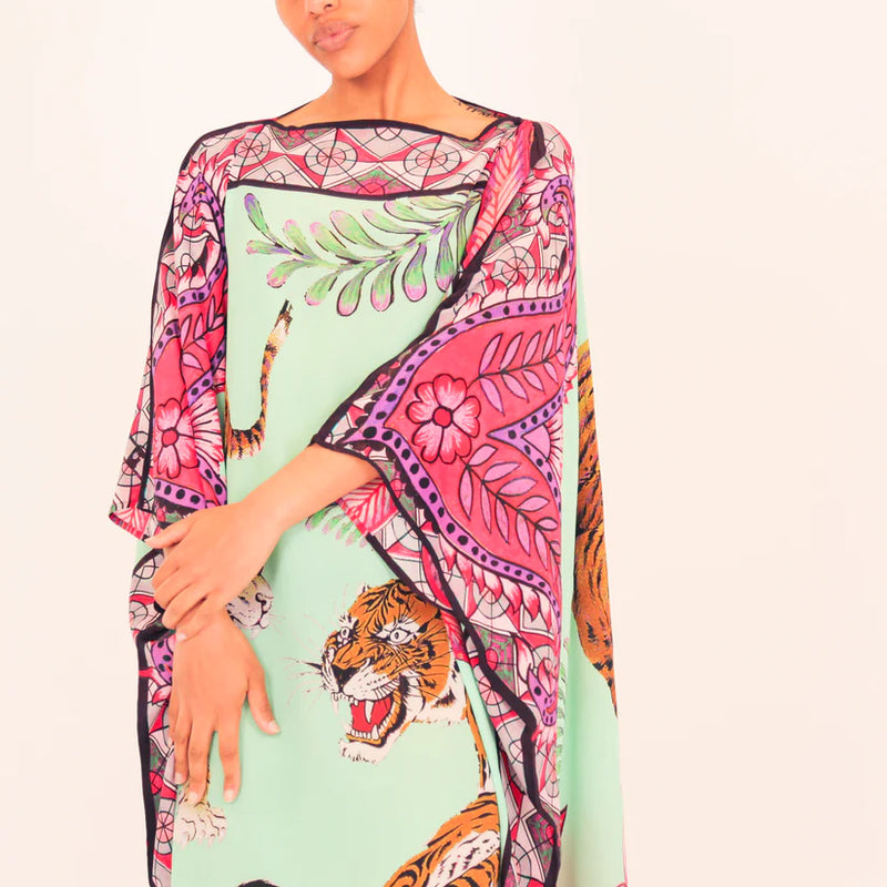 "TIGER & JUNGLE" SILK TUNIC - MINT