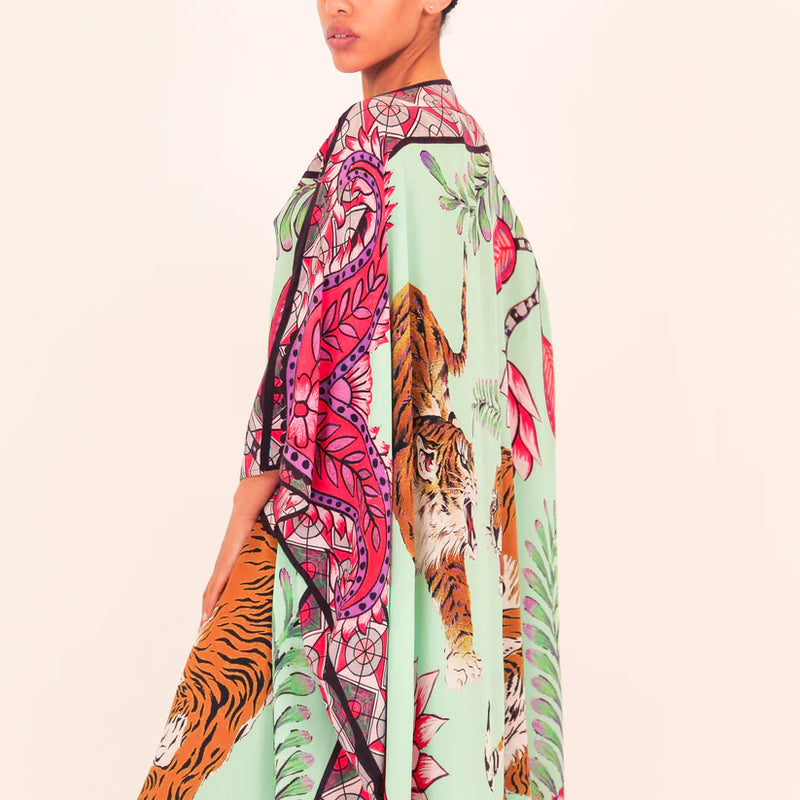 "TIGER & JUNGLE" SILK TUNIC - MINT