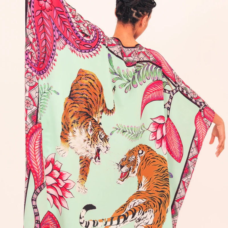 "TIGER & JUNGLE" SILK TUNIC - MINT