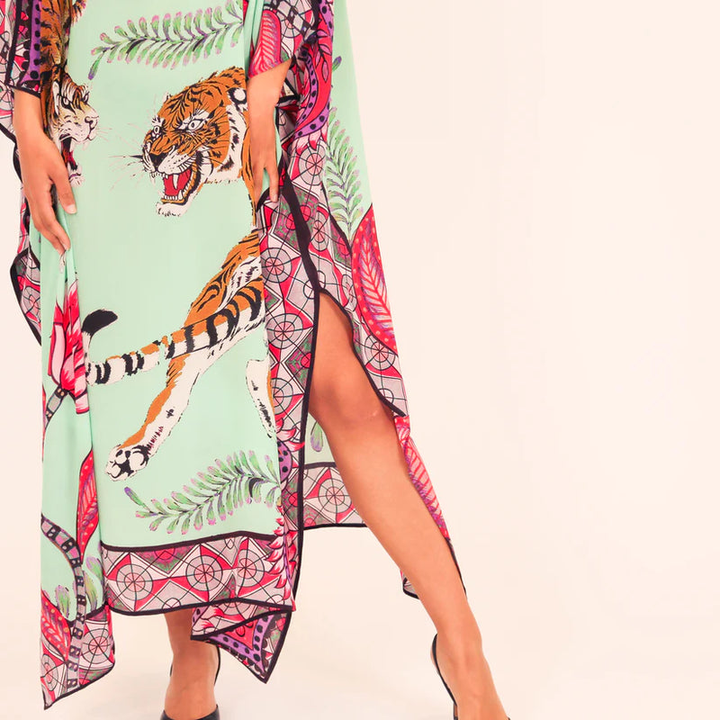 "TIGER & JUNGLE" SILK TUNIC - MINT