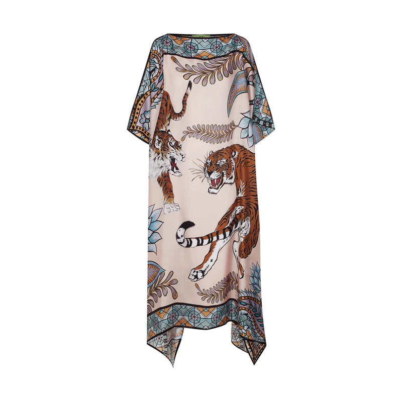 Tiger & Jungle Silk Tunic - Creme