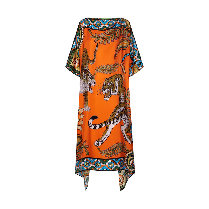 Tiger & Jungle Silk Tunic - Orange