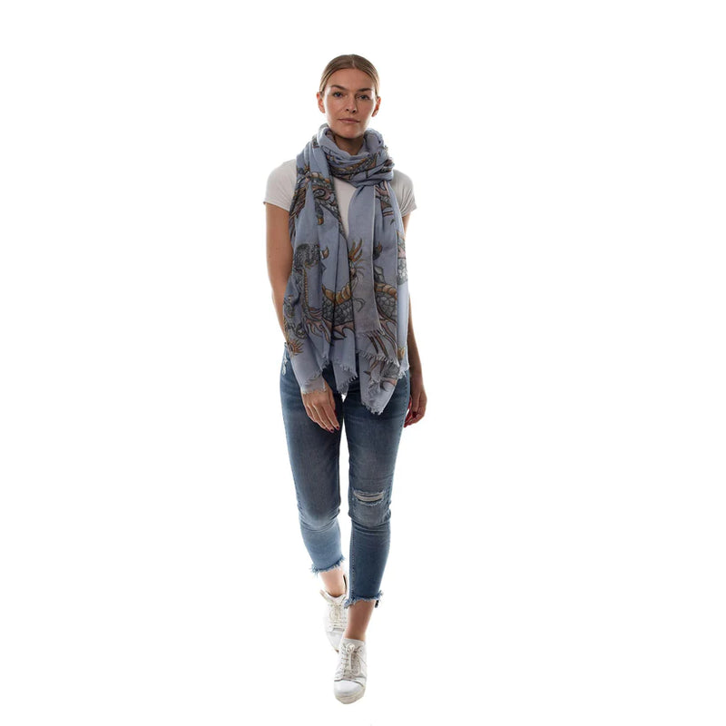 "Dragon" Handprinted Scarf - BLUE GREY