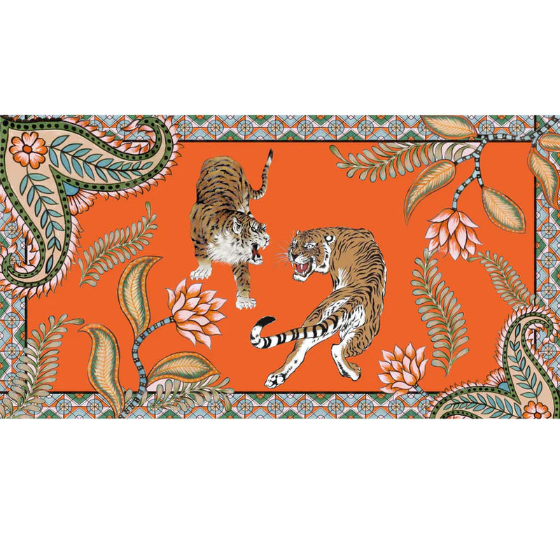 "TIGER & JUNGLE" HANDPRINTED SCARF - ORANGE