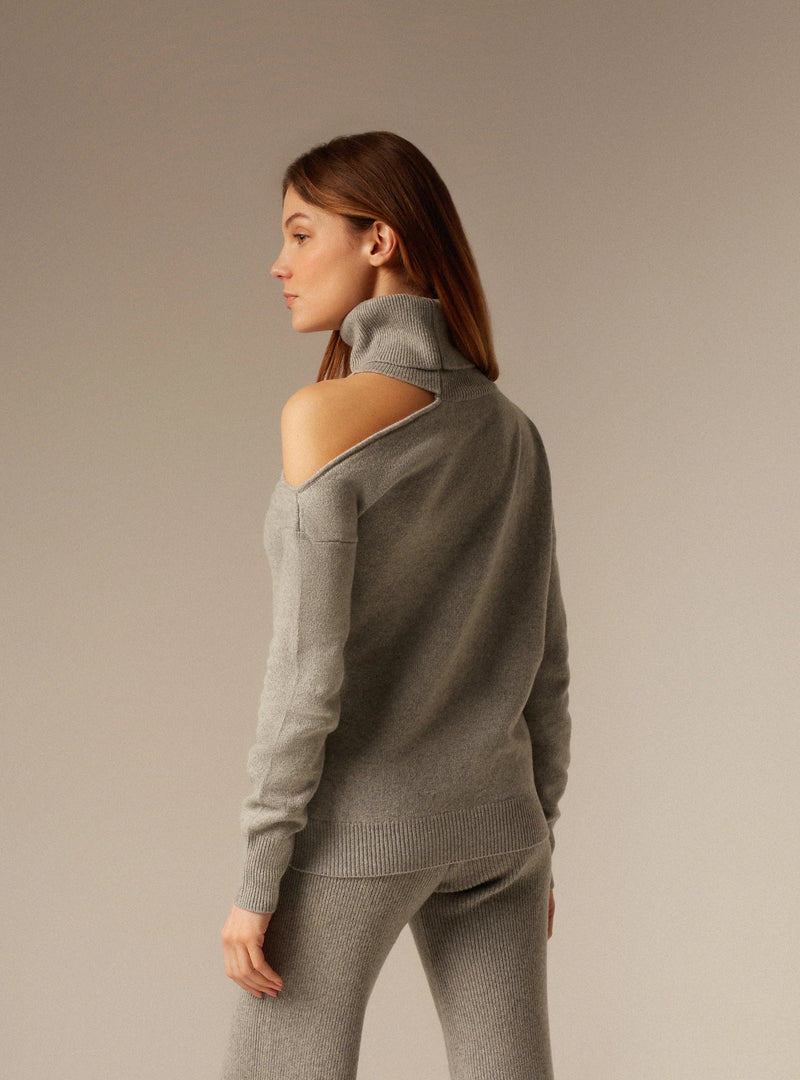 ABBIE | CASHMERE ROLL NECK JUMPER GREY