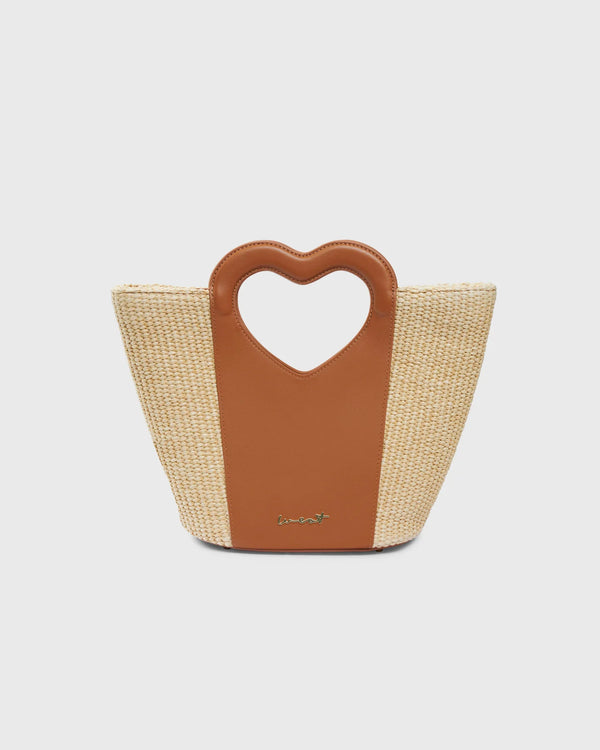 MINI TOTE HEART RAFFIA CAMEL