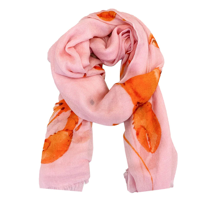 "Crab & Lobster" Handprinted scarf - rose