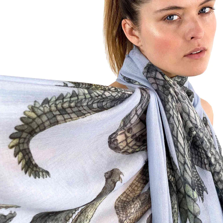 "Crocodile " Handprinted scarf - BLUE