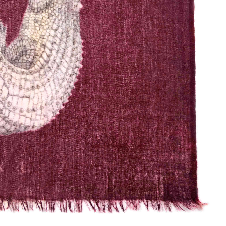 "Crocodile " Handprinted scarf - BORDEAUX