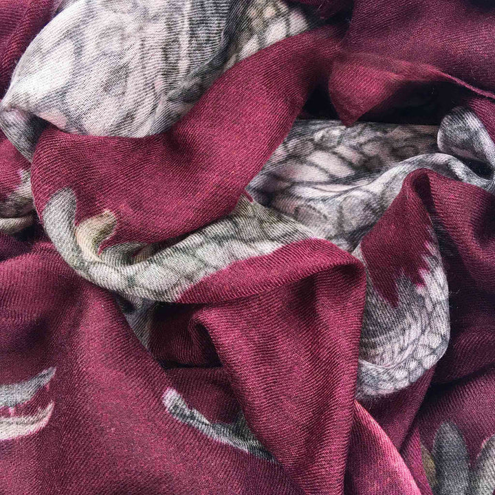 "Crocodile " Handprinted scarf - BORDEAUX