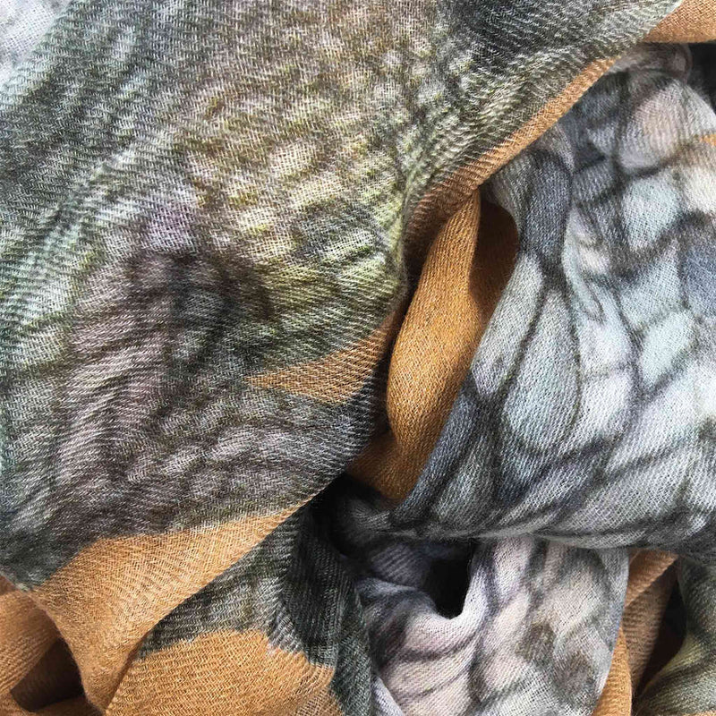 "Crocodile " Handprinted scarf - beige
