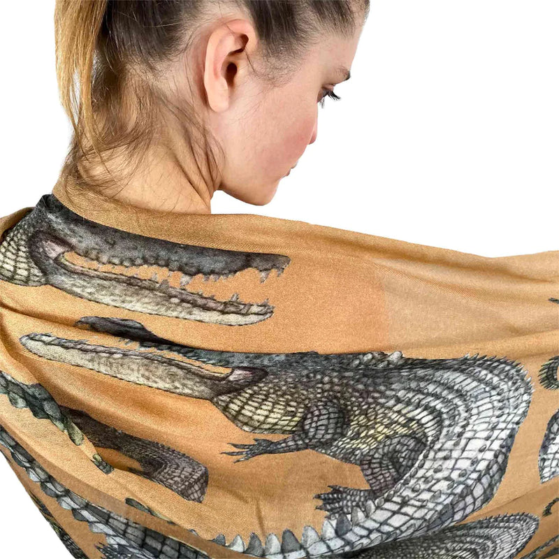 "Crocodile " Handprinted scarf - beige