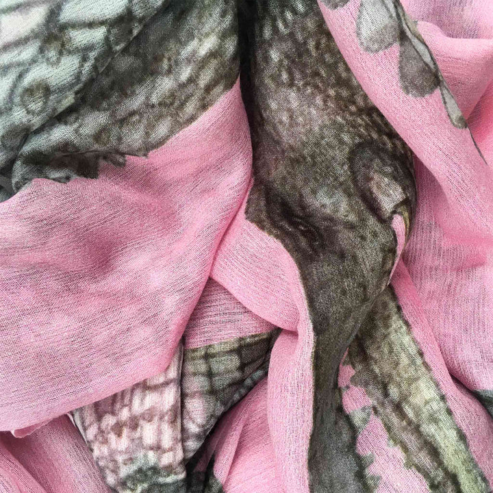"Crocodile " Handprinted scarf - ROSE