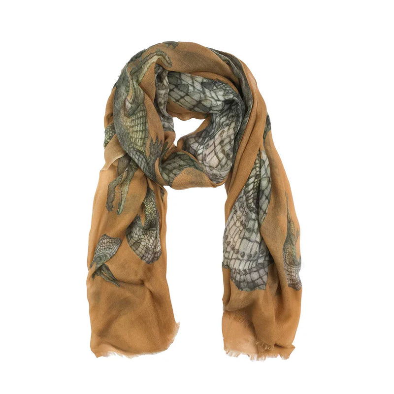 "Crocodile " Handprinted scarf - beige