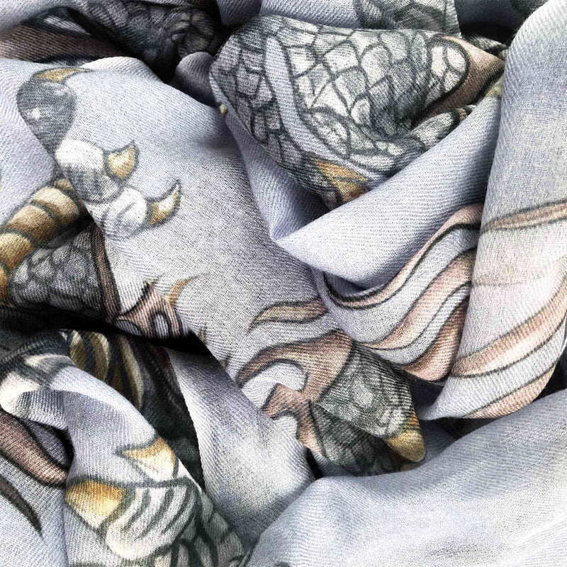 "Dragon" Handprinted Scarf - BLUE GREY