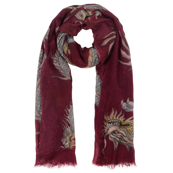 Dragon Handprinted Scarf bordeaux