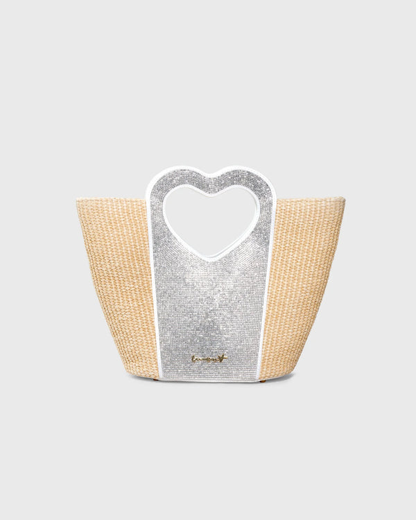 MINI TOTE HEART RAFFIA CRYSTAL