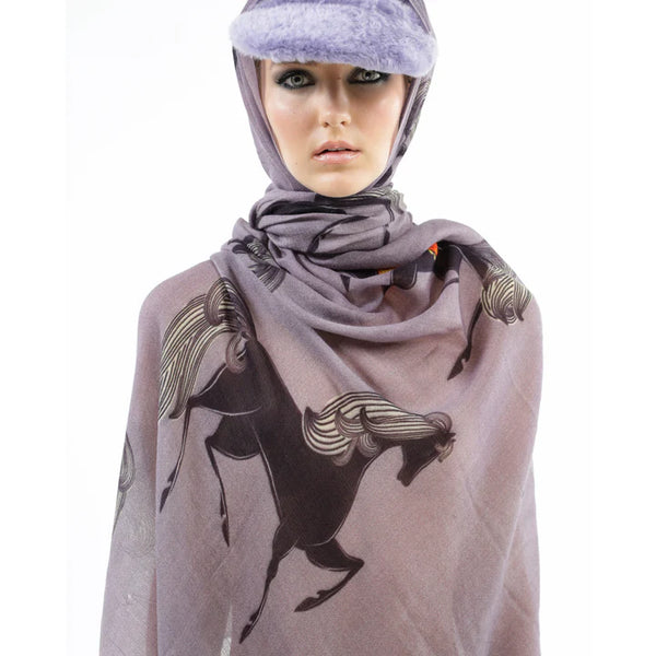 "Galopp" Handprinted scarf - taupe