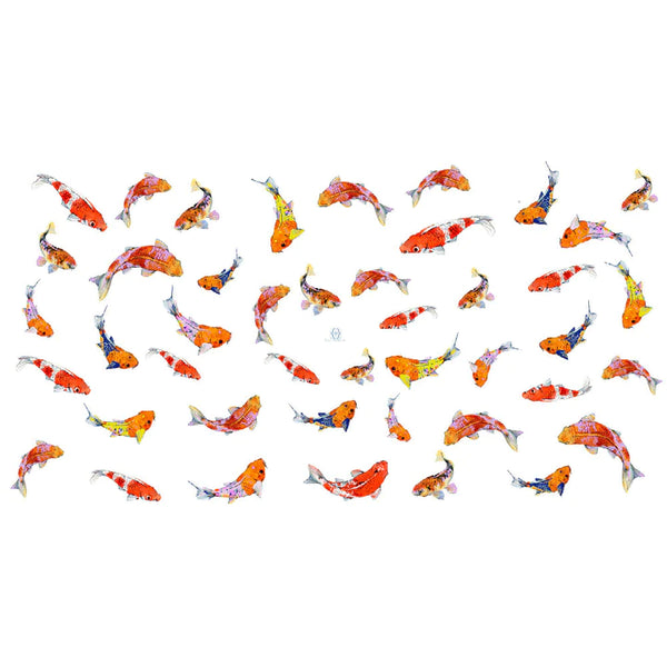"Koi" Handprinted scarf - off white