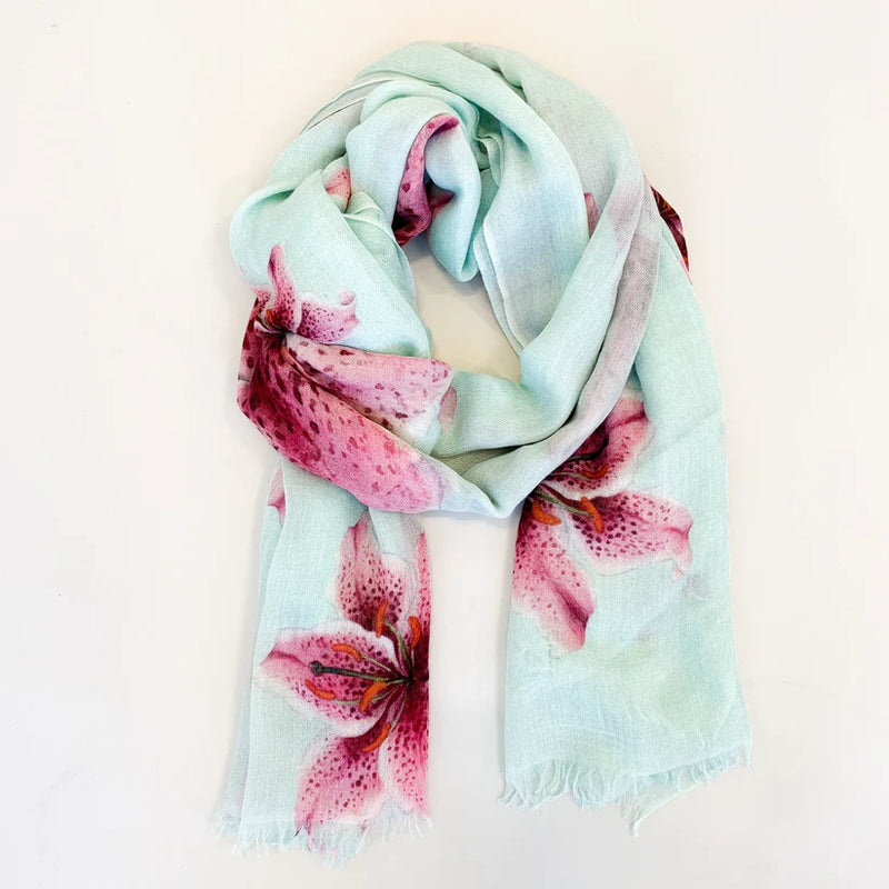 "Lilly" Handprinted Scarf - MINT