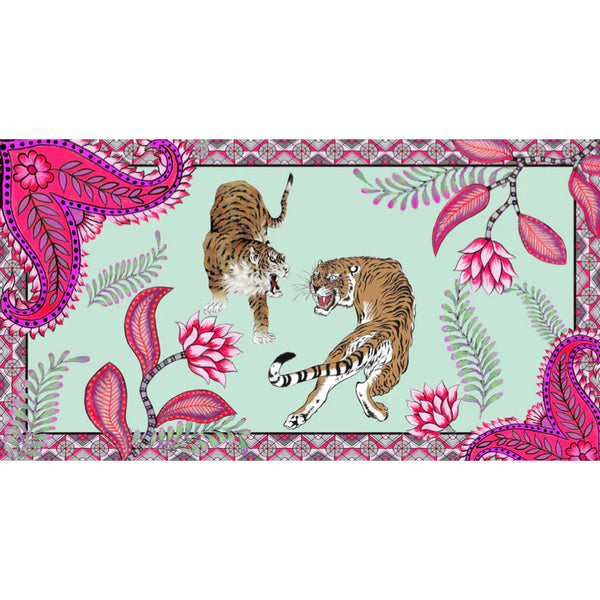 "TIGER & JUNGLE" HANDPRINTED SCARF - MINT