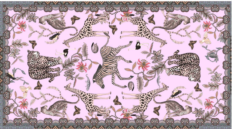 "Wildlife" Handprinted Scarf - Pink