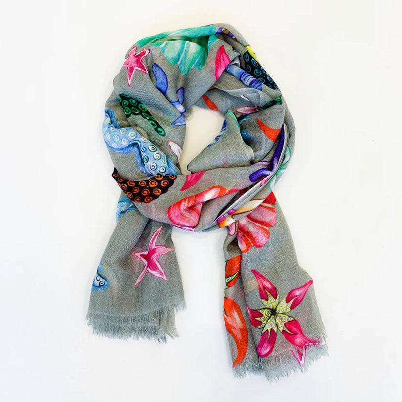 "CORAL" Handprinted scarf - taupe