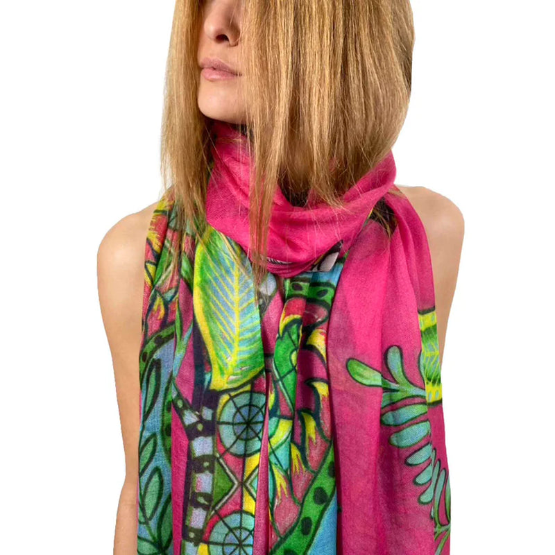 "TIGER & JUNGLE" HANDPRINTED SCARF - PINK