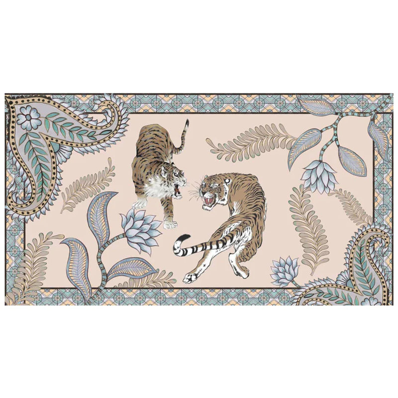 "TIGER & JUNGLE" HANDPRINTED SCARF - CREME