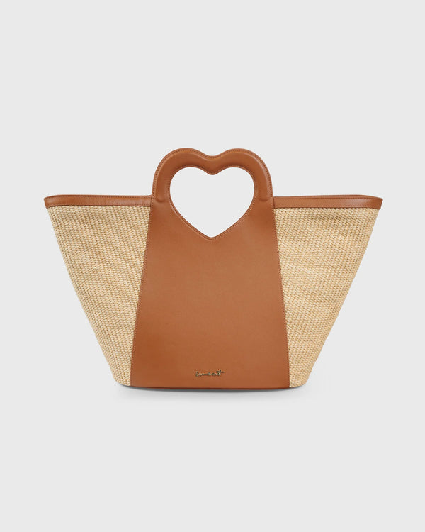 TOTE HEART RAFFIA CAMEL