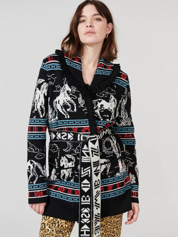 Bronco Merino Jacquard Cardigan Black
