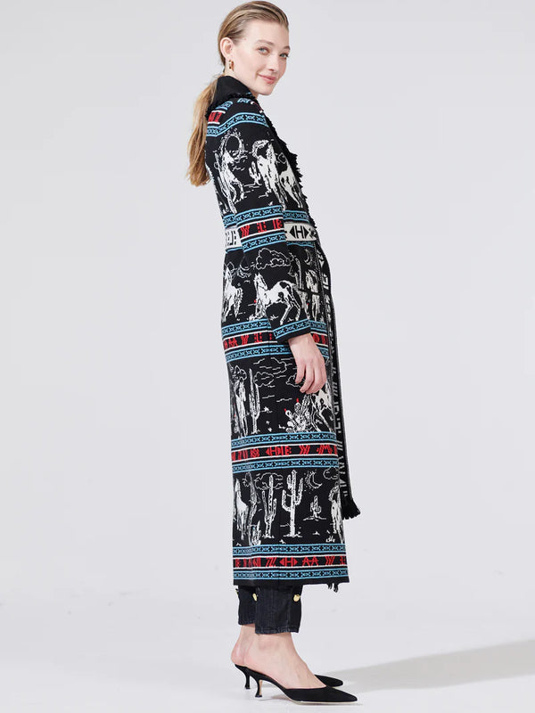 Bronco Merino Jacquard Long Cardigan Black