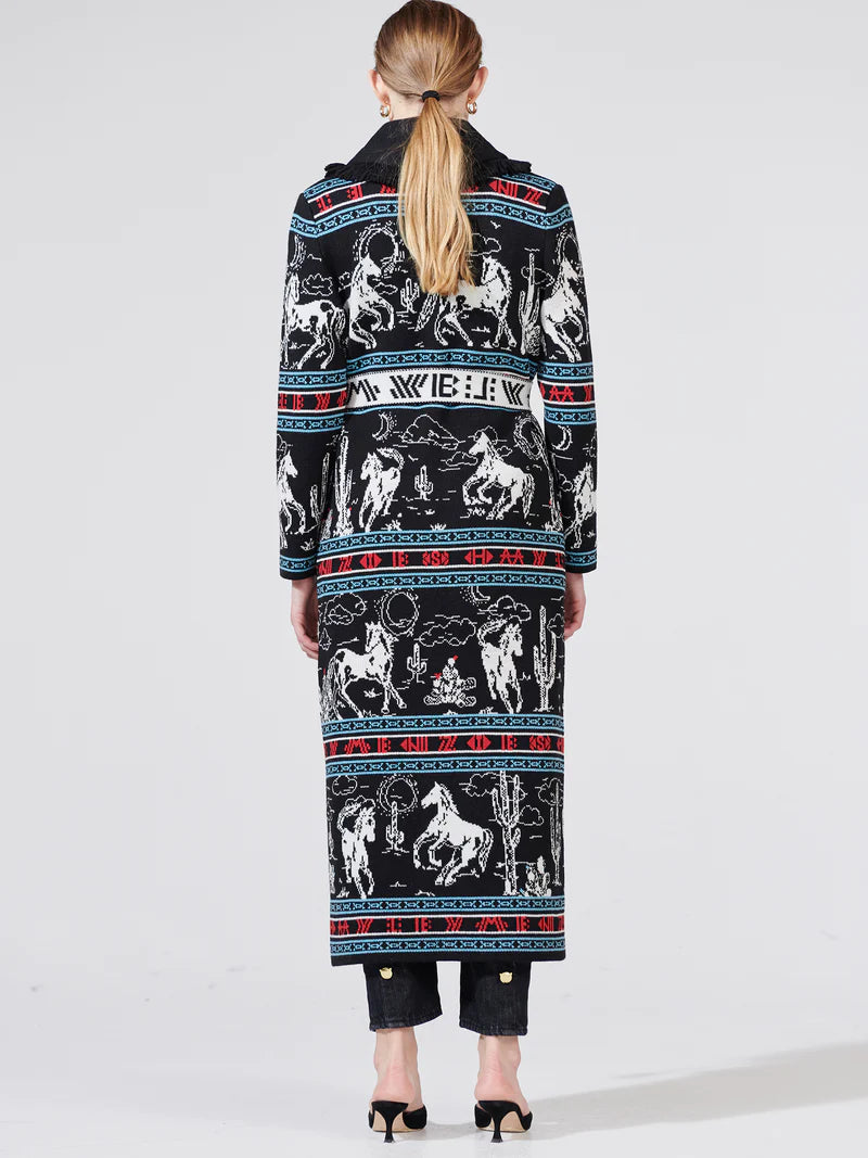 Bronco Merino Jacquard Long Cardigan Black