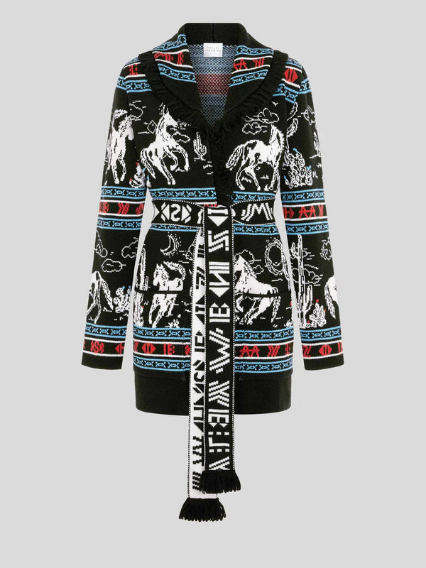 Bronco Merino Jacquard Cardigan Black