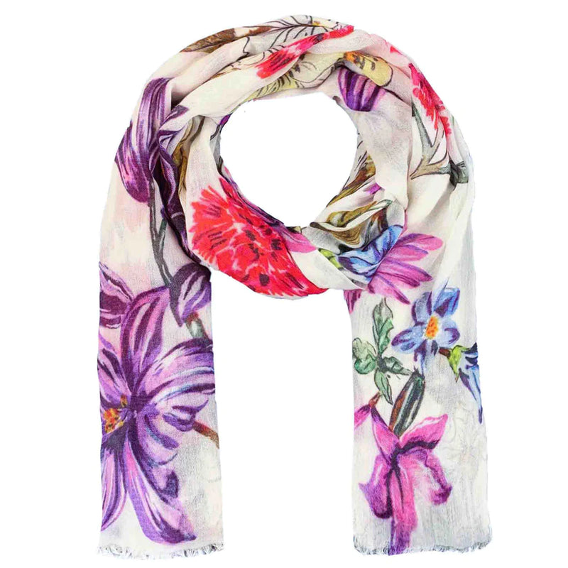 "Floral" Handprinted scarf - off white
