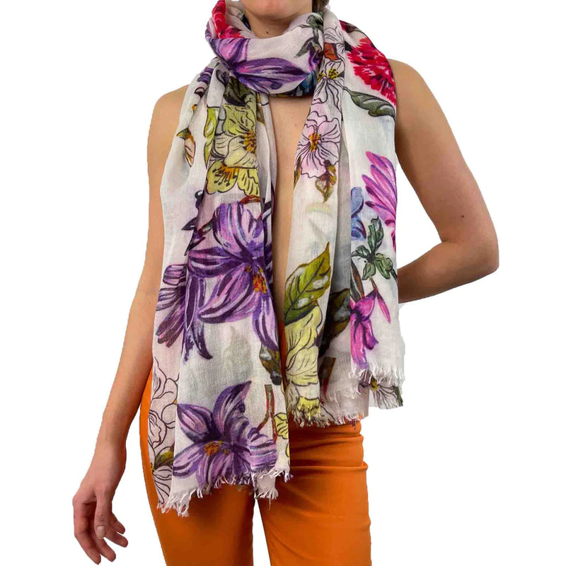 "Floral" Handprinted scarf - off white