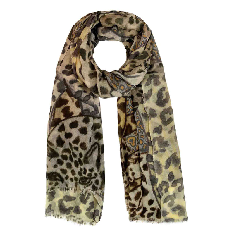 "Leo Jungle" Handprinted scarf - light grey