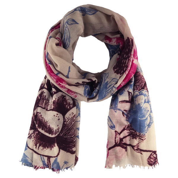 "Flower Explosion" Hand Felted & Handprinted Scarf - Taupe