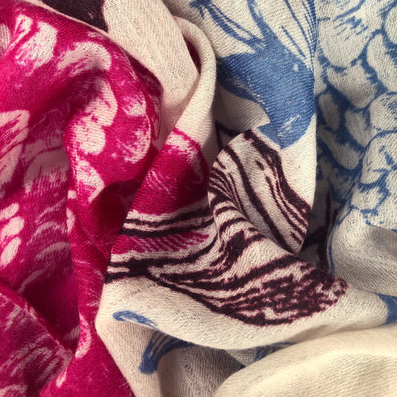 "Flower Explosion" Hand Felted & Handprinted Scarf - Taupe