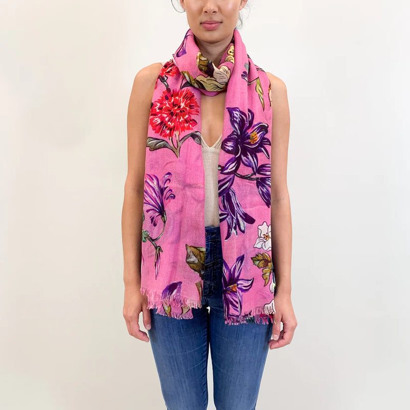 "Floral" Handprinted scarf - pink