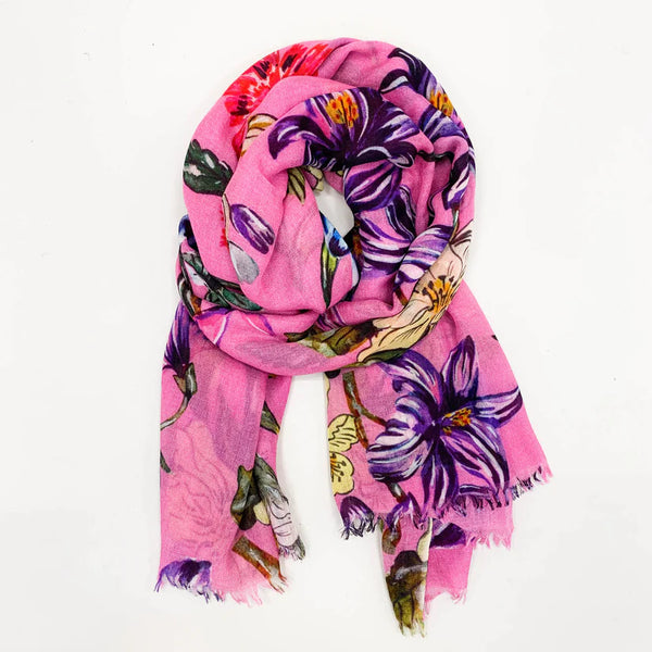 "Floral" Handprinted scarf - pink
