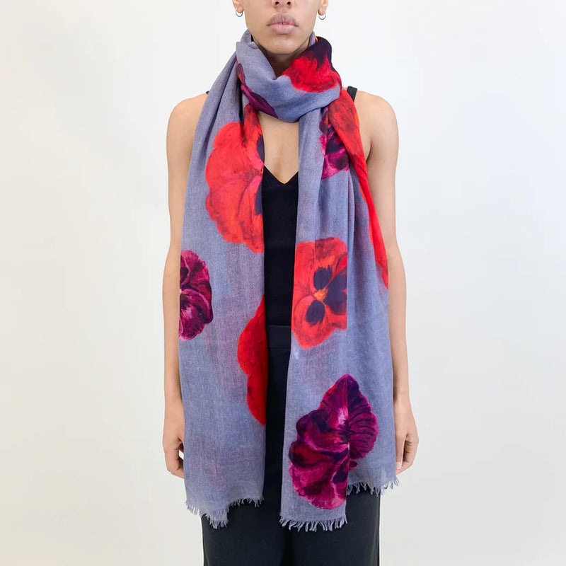 "Pansy" Handprinted scarf - taupe