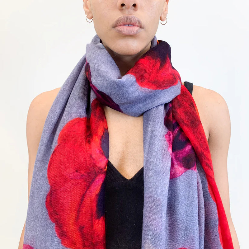 "Pansy" Handprinted scarf - taupe