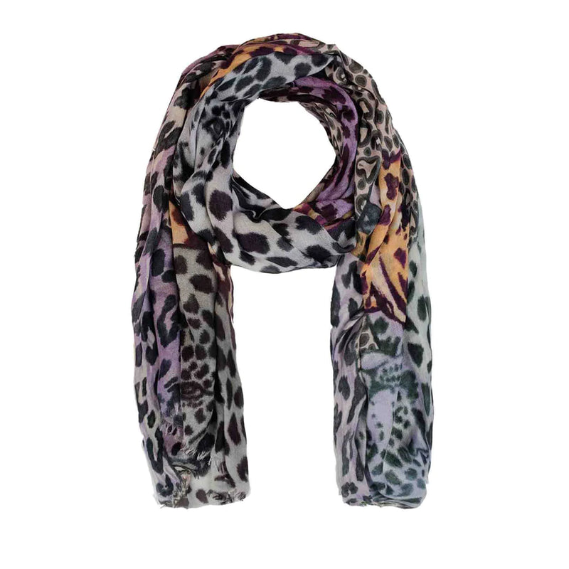 "Leo Jungle" Handprinted scarf - purple