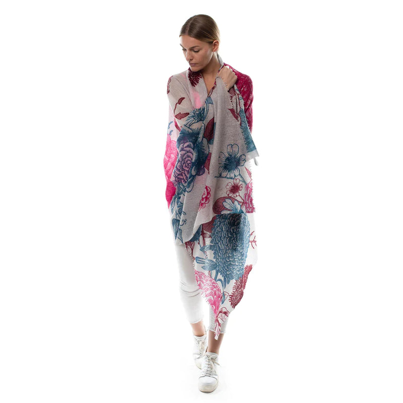 "Flower Explosion" Hand Felted & Handprinted Scarf - Taupe