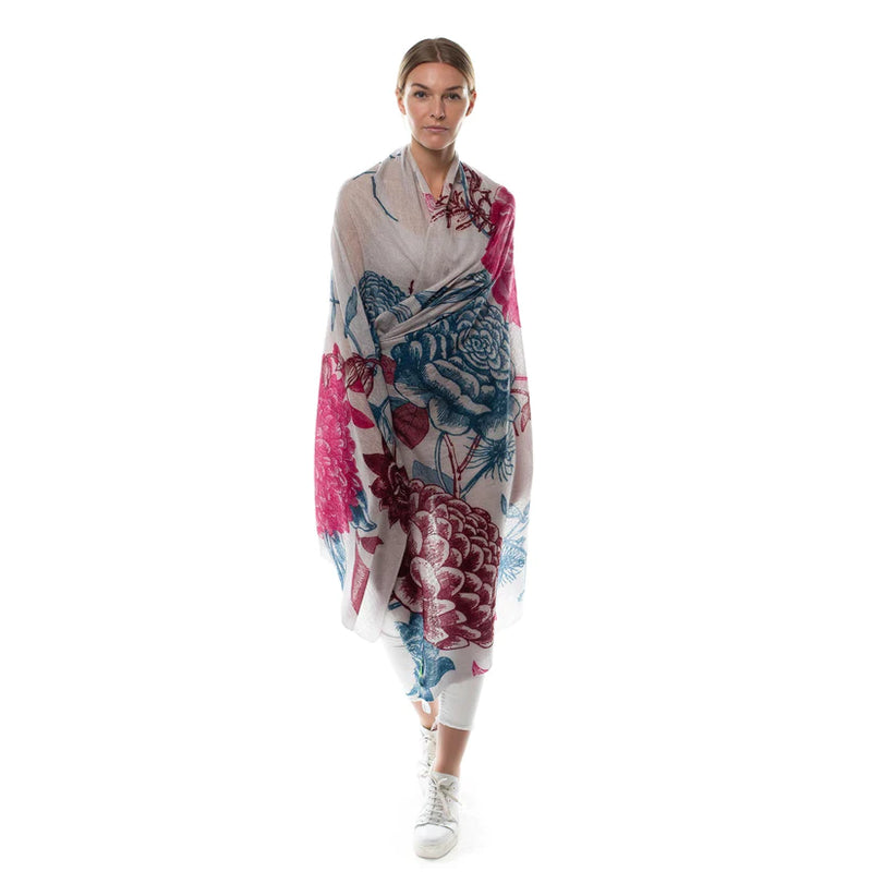 "Flower Explosion" Hand Felted & Handprinted Scarf - Taupe