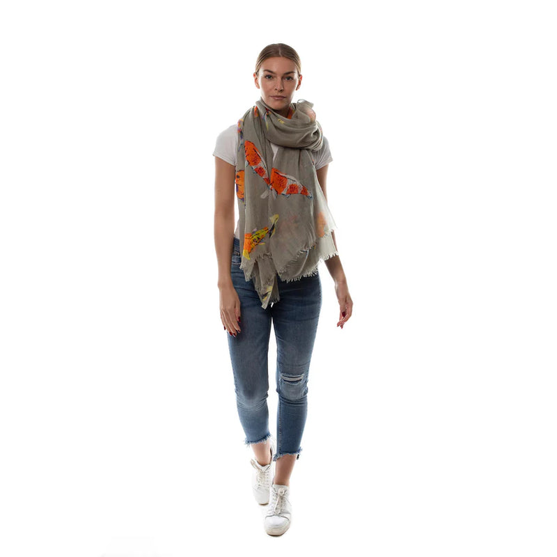 "Koi" Handprinted scarf - taupe