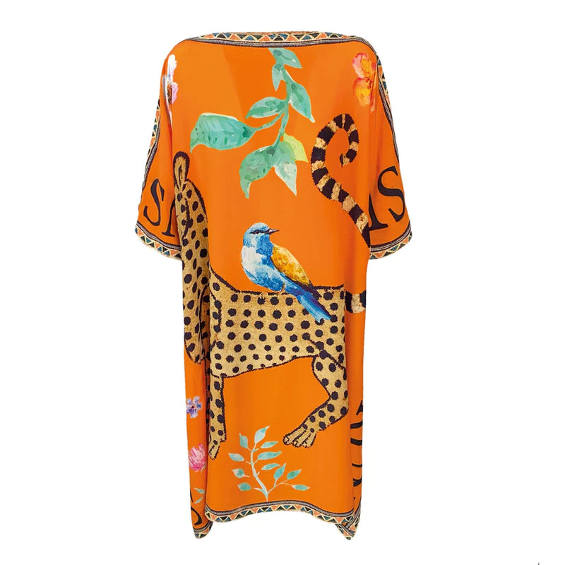 Venice Leopard Silk Tunic - Orange