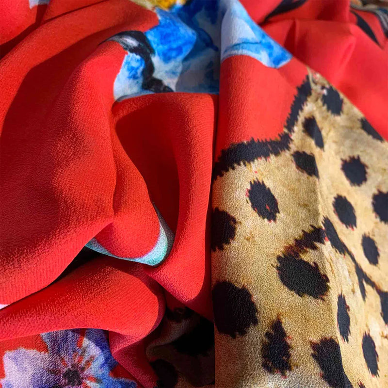 Venice Leopard Silk Tunic - Red