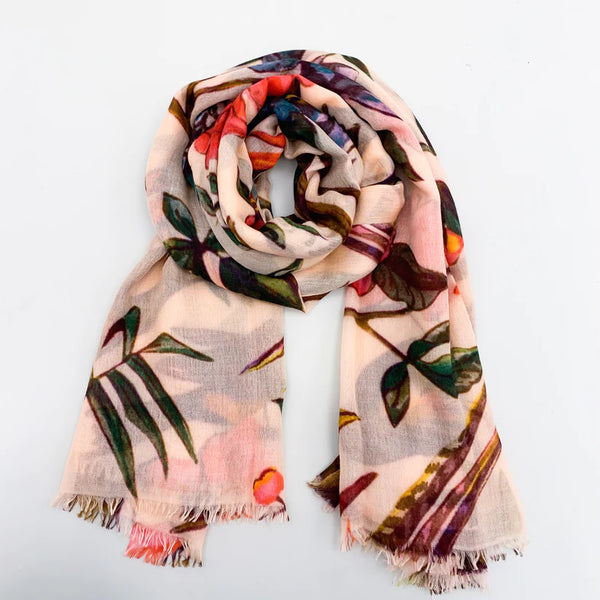 "Blossom" Handprinted scarf - apricot